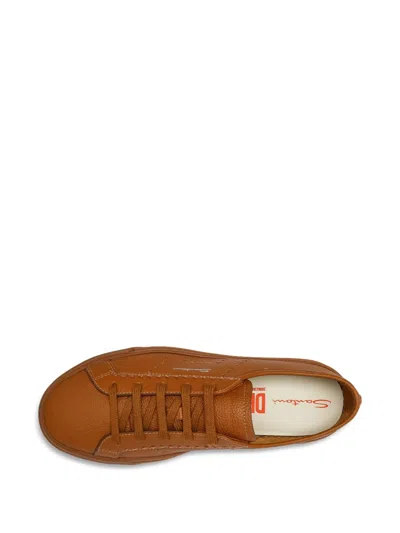 Santoni Tumbled Leather Sneakers In Brown