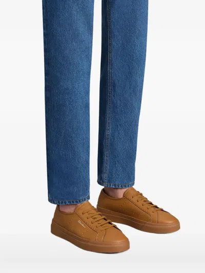 Santoni Tumbled Leather Sneakers In Brown