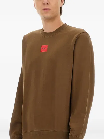 Hugo Boss Hugo Regular Fit Sweatshirt With Logo Label In Brown