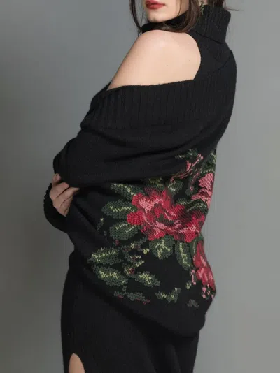 Lamberto Losani Floral-jacquard Cashmere Cardigan In Black