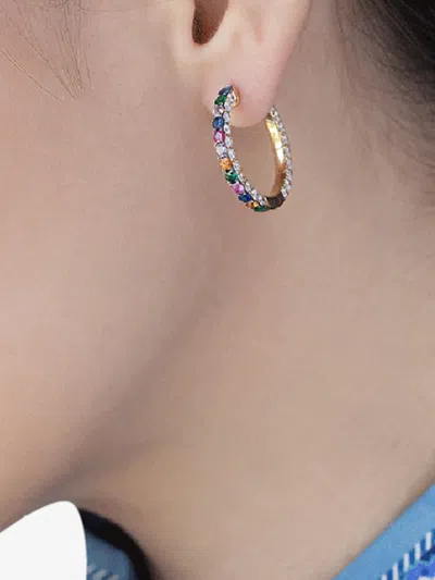 Graziela 18kt Yellow Gold Diamond Large Rainbow Hoop Earrings In Gold