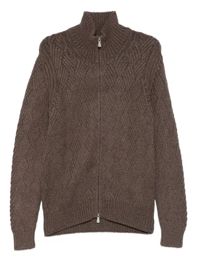 Barba Napoli Zip-up Cardigan In Brown