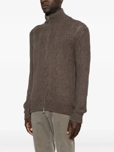 Barba Napoli Zip-up Cardigan In Brown