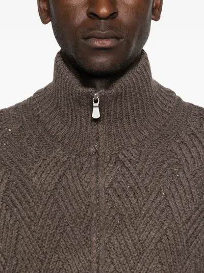 Barba Napoli Zip-up Cardigan In Brown