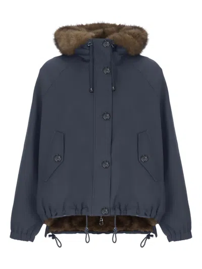 Valentini 1972 Coat With Synthetic Fur In Blue