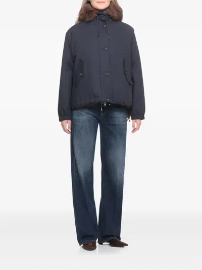 Valentini 1972 Coat With Synthetic Fur In Blue