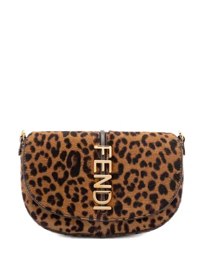 Fendi Leopard Chain Tote Bag In Brown