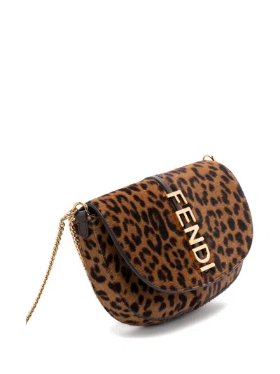 Fendi Leopard Chain Tote Bag In Brown