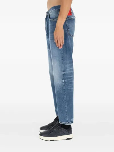Hugo Boss Distressed-details Logo-patch Jeans In Blue