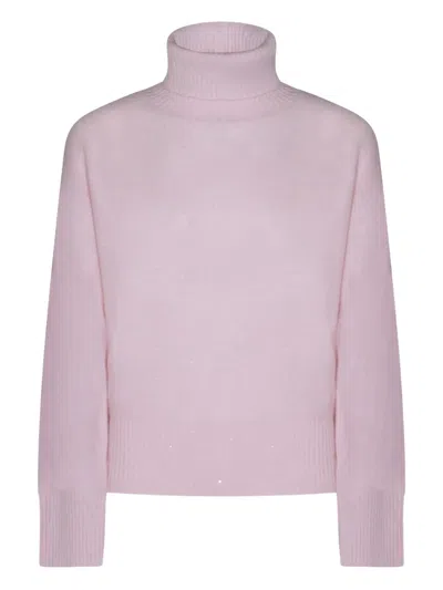 Fabiana Filippi Ribbed Turtleneck Knit Sweater Featuring Cuffs In Pink