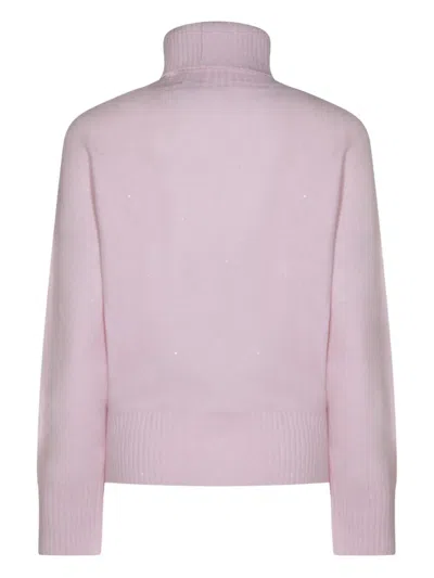 Fabiana Filippi Ribbed Turtleneck Knit Sweater Featuring Cuffs In Pink