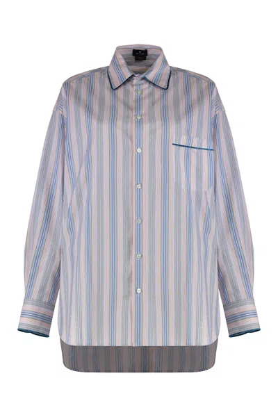 Etro Striped Cotton Shirt In Blue