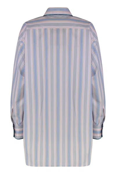 Etro Striped Cotton Shirt In Blue