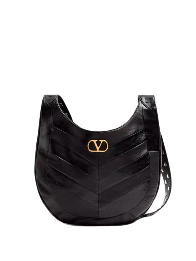 Valentino Hoboho Small Shoulder Bag With Studded Strap In Black