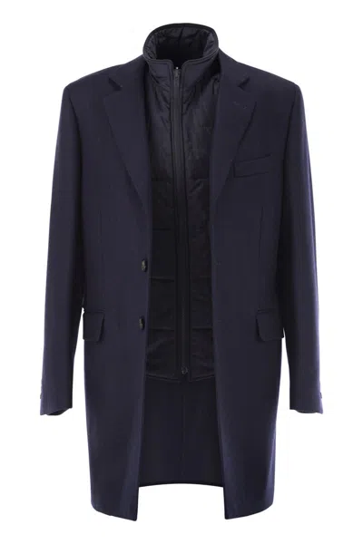 Fay Double Coat With Removable Inner Waistcoat In Black