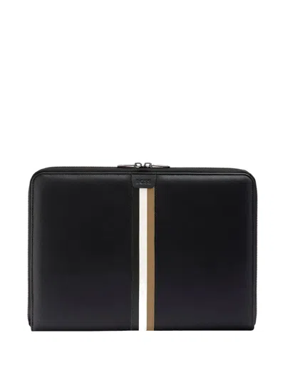 Hugo Boss Signature-stripe A4 Conference Folder In Black