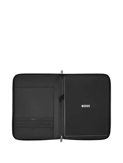 Hugo Boss Signature-stripe A4 Conference Folder In Black