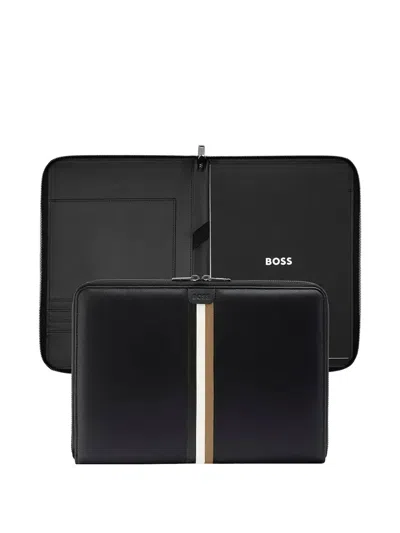 Hugo Boss Signature-stripe A4 Conference Folder In Black