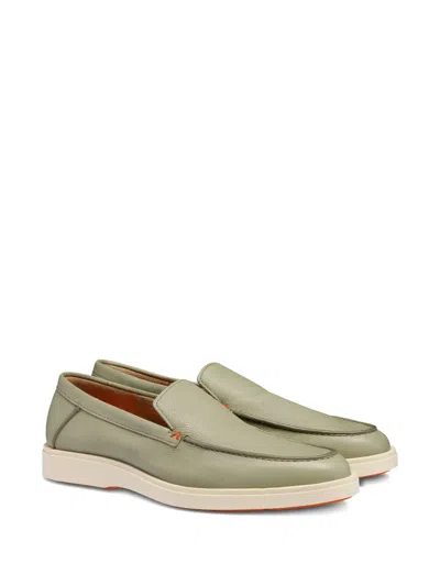 Santoni Tumbled Leather Loafers In Green