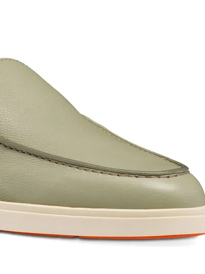 Santoni Tumbled Leather Loafers In Green
