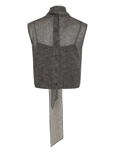 Gucci Top In Georgette Di Seta Trasparente In Black