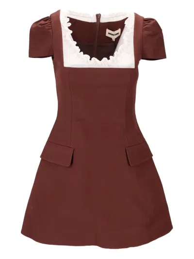 Shushu-tong Scalloped Short Sleeve Dress In Brown