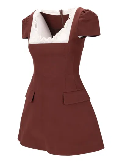 Shushu-tong Scalloped Short Sleeve Dress In Brown