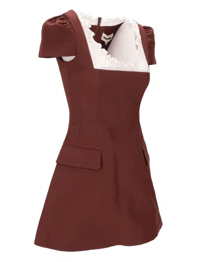 Shushu-tong Scalloped Short Sleeve Dress In Brown