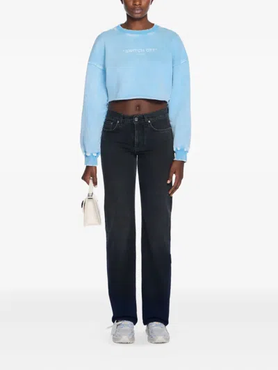 Off-white Switch Off Crew-neck Cropped Sweatshirt In Blue