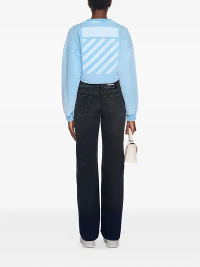 Off-white Switch Off Crew-neck Cropped Sweatshirt In Blue