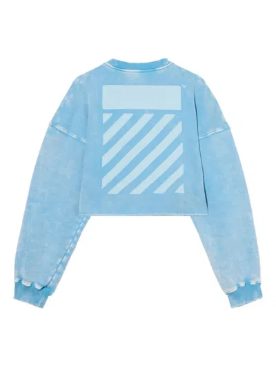 Off-white Switch Off Crew-neck Cropped Sweatshirt In Blue