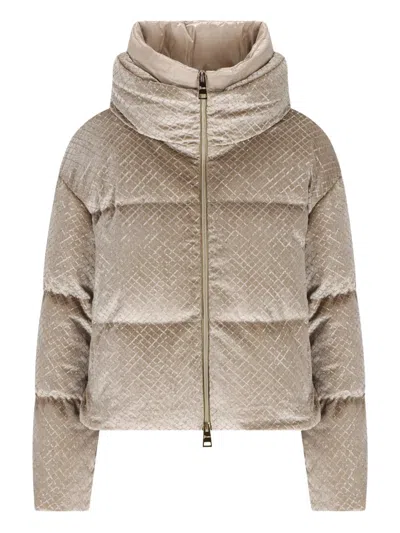 Herno Quilted Velvet Down Jacket High Neck In Neutral