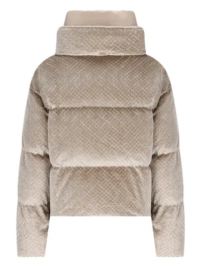 Herno Quilted Velvet Down Jacket High Neck In Neutral