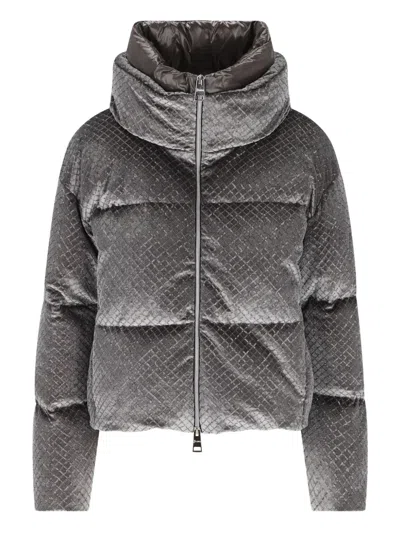 Herno Quilted Velvet Down Jacket High Neck In Gray