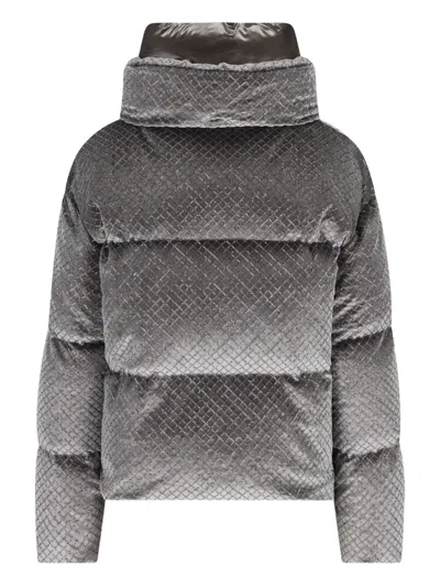 Herno Quilted Velvet Down Jacket High Neck In Gray
