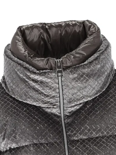 Herno Quilted Velvet Down Jacket High Neck In Gray