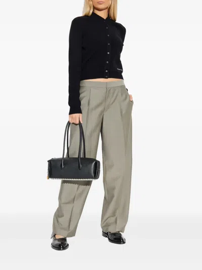 Alexander Wang Long Sleeve High Neck Button Up Cardigan In Black