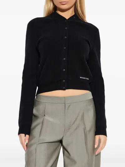 Alexander Wang Long Sleeve High Neck Button Up Cardigan In Black