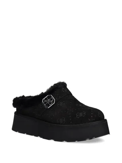 Guess Usa Trimnmed Logo-detail Flat Mules In Black