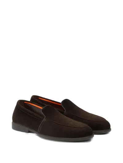 Santoni Suede Panelled Loafers In Brown