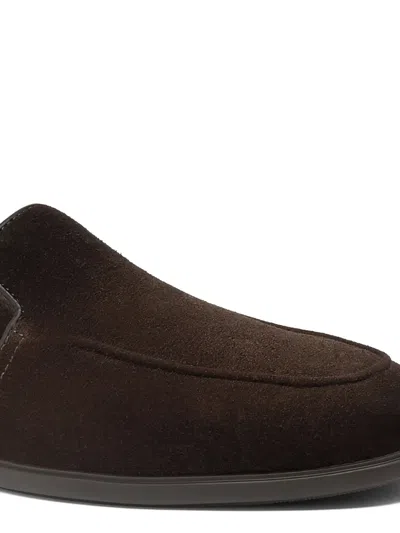 Santoni Suede Panelled Loafers In Brown