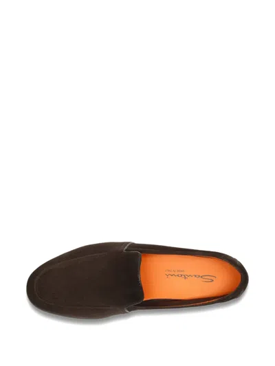 Santoni Suede Panelled Loafers In Brown