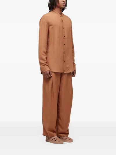 Osklen Pleated Linen Trousers In Brown