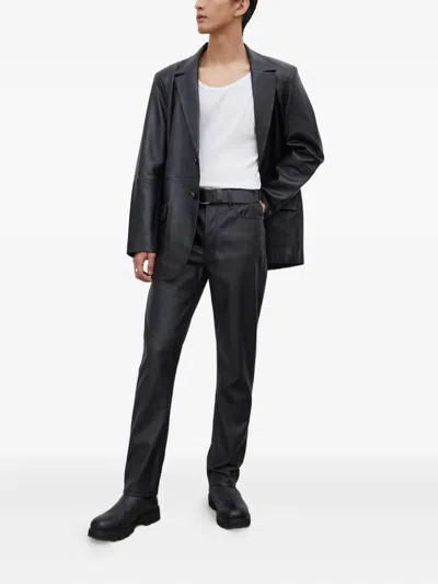 Won Hundred Pockets Logo-patch Leather Trousers In Black