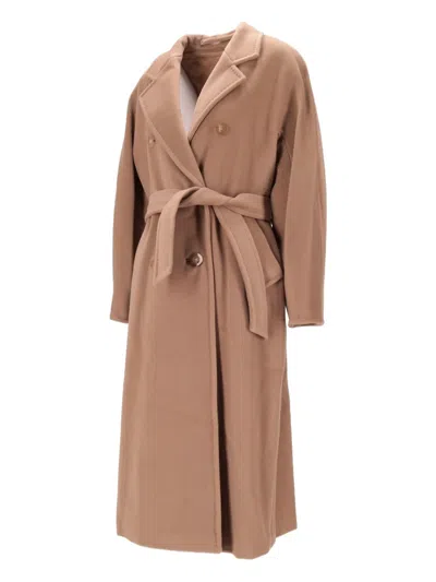 Max Mara Madame Double-breasted Belted Coat In Brown