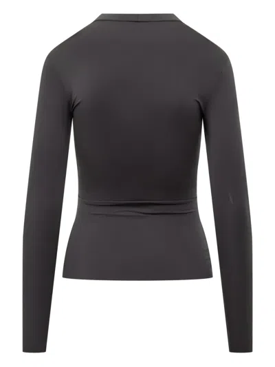 Marine Serre Moon Logo Strass Jersey Ls Highneck Top In Black