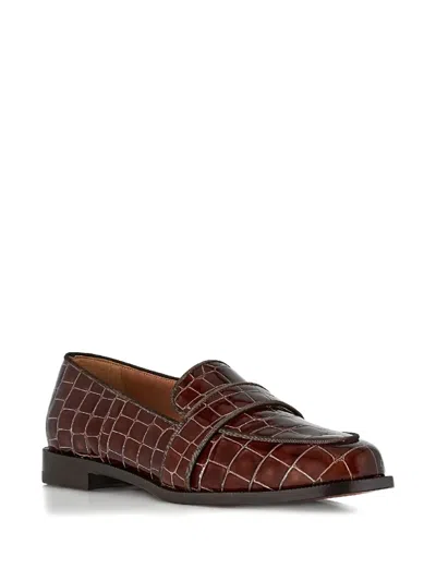 Aquazzura Martin Crocodile-effect Loafers In Brown