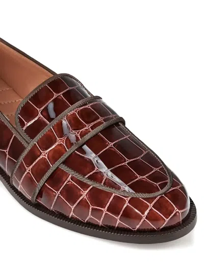 Aquazzura Martin Crocodile-effect Loafers In Brown