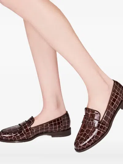 Aquazzura Martin Crocodile-effect Loafers In Brown