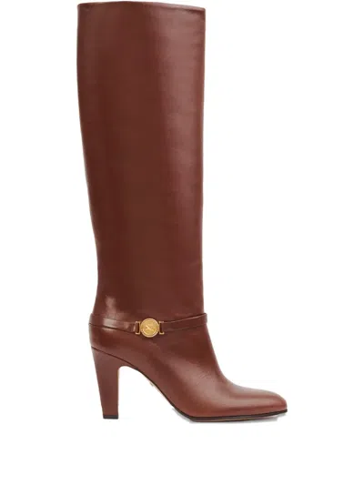 Chloé 85mm Eve Medallion-detail Boots In Brown